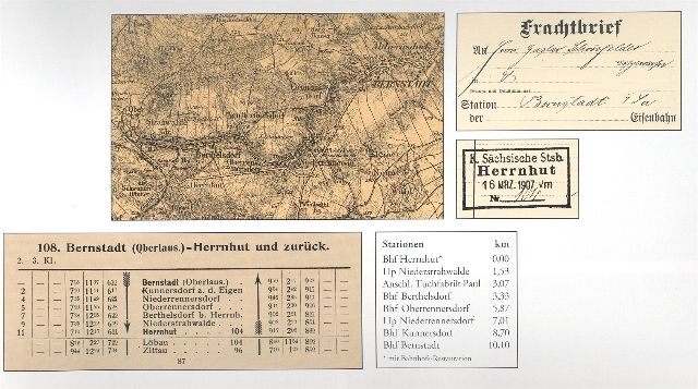 Streckenplan,Fahrplan und Frachtstempel